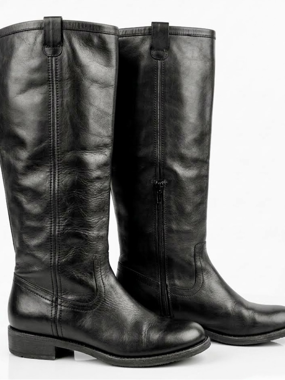 Classic Tall Leather Riding Boots - Black
